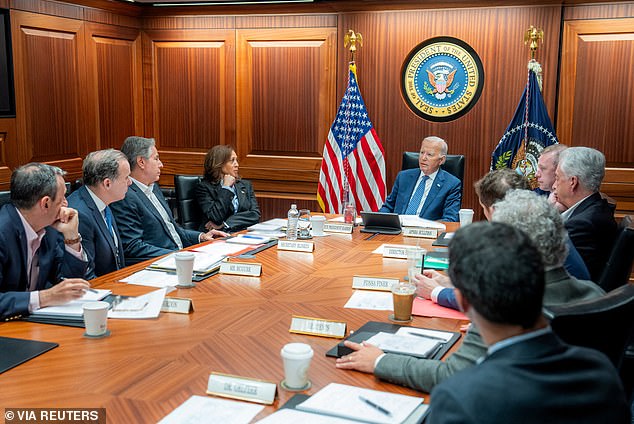 Kamala Harris in a situation room meeting with President Joe Biden and his advisers