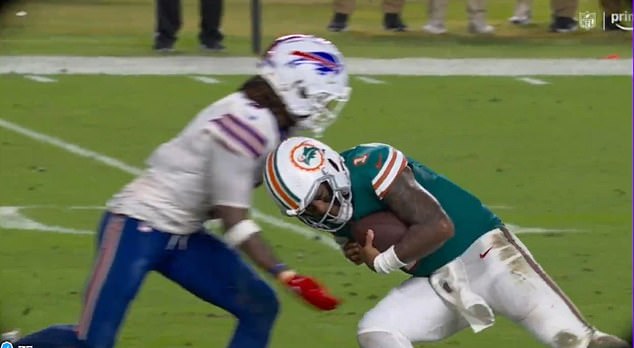 The quarterback led a tackle with his head on Buffalo Bills' Damar Hamlin on TNF