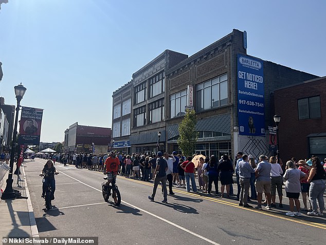 Supporters of Vice President Kamala Harris lined Main Street in Wilkes-Barre on Friday afternoon to attend her rally at the McHale Athletic Center on the downtown campus of Wilkes University.