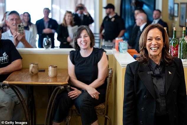 Vice President Kamala Harris visits Johnstown's Classic Elements, a coffee shop, wine bar and bookstore, on Friday as she tries to rally votes in redder parts of Pennsylvania in a bid to retain the state