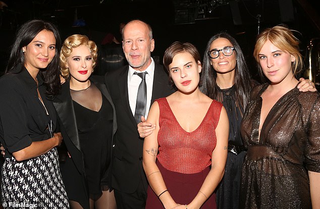 Willis has two daughters, Mabel and Evelyn, 12 and nine, with his current wife, model Emma Heming Willis, and three with his ex-wife Demi Moore; Emma, ​​Rumer, Bruce, Tallulah, Demi and Scout seen in September 2015