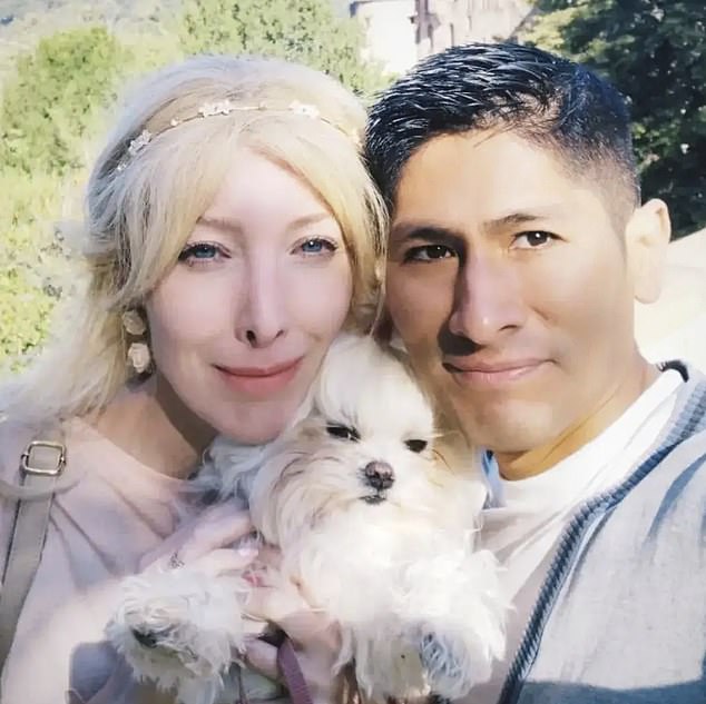 Serena is pictured above with her dog and her Peruvian husband