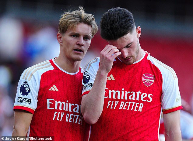 Despite the absence of Martin Odegaard (left) and Declan Rice (right), Postecoglou believes Arsenal will still pose a threat