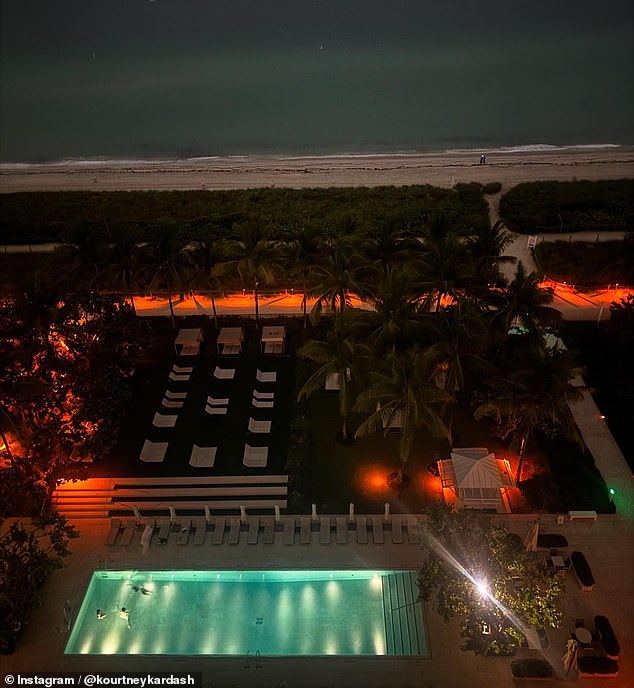 The Poosh founder shared an image that offered a breathtaking view of the ocean, as well as the sandy shore and a nearby pool