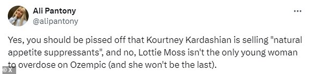 However, Kourtney faced a backlash when the supplement Lemme, set to launch on September 16, was compared to Ozempic by social media users.