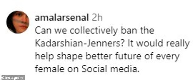 One wrote: 'Can we just collectively ban the Kardashian-Jenners? It would really help create a better future for every woman on social media'