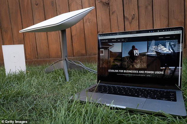 United Airlines announced that it has struck a deal with Starlink and will soon offer free internet to passengers on all of its flights. Above, a Starlink system on grass