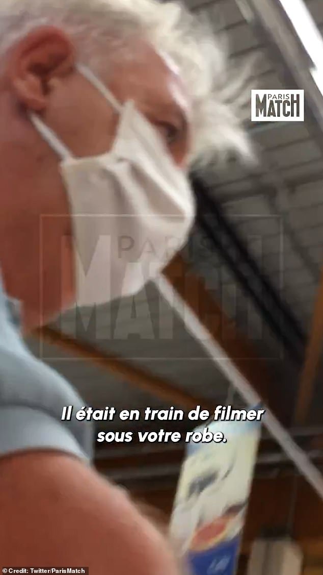 Pélicot was confronted by a security guard during the incident on September 12, 2020. The caption reads: 'He filmed under your dress'