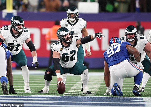 Kelce (No. 62) was a center for the Philadelphia Eagles for 13 years before moving to television