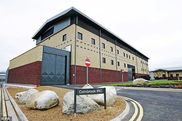 Two men were seen on TikTok Live, from a cell at the Colnbrook Immigration Removal Centre (above) near Heathrow, speaking to another Albanian who claimed to have escaped from the centre in 2018.