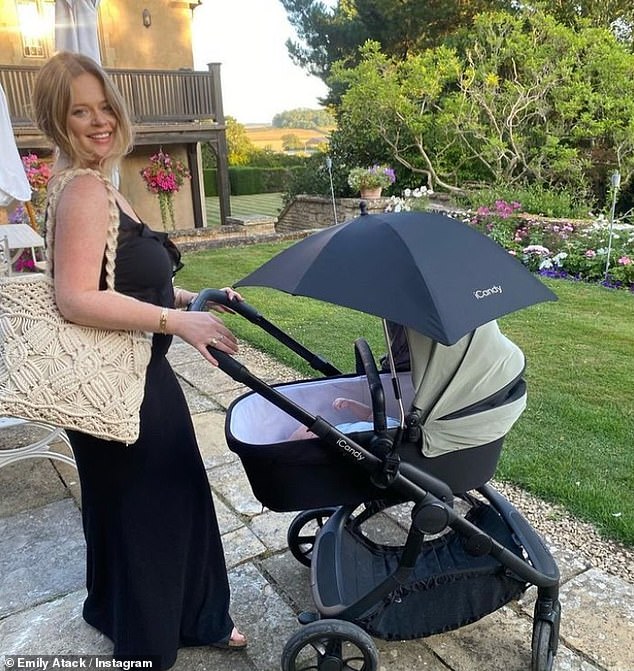 Emily posted another Instagram photo in August, looking radiant and glowing as she pushed her newborn son in his stroller