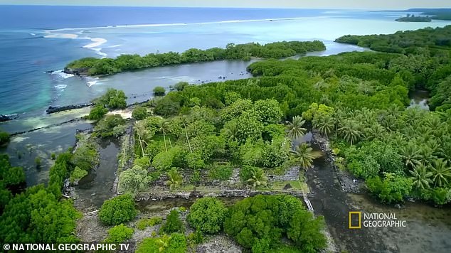 Above is an aerial view of the man-made channels and islets on Nan Madol