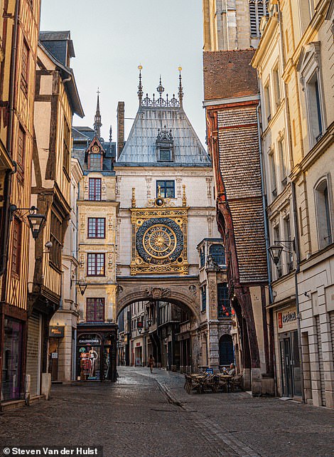 Above is one of the photographer's favorite places in Normandy: Rouen. He says: 'Rouen has so much to offer, from grand cathedrals to countless medieval half-timbered houses. The Gros-Horloge [shown]a beautiful golden clock that you can walk under is another highlight'