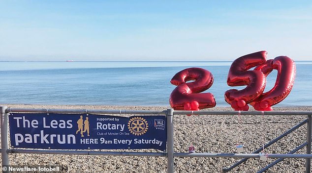 Pictured: The balloons organised for Denis at the end of The Leas Parkrun charity event