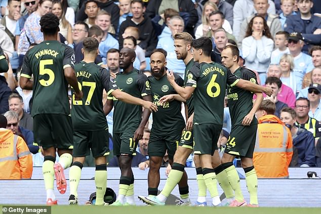 Wissa celebrates with his teammates after breaking the deadlock in just 22 seconds