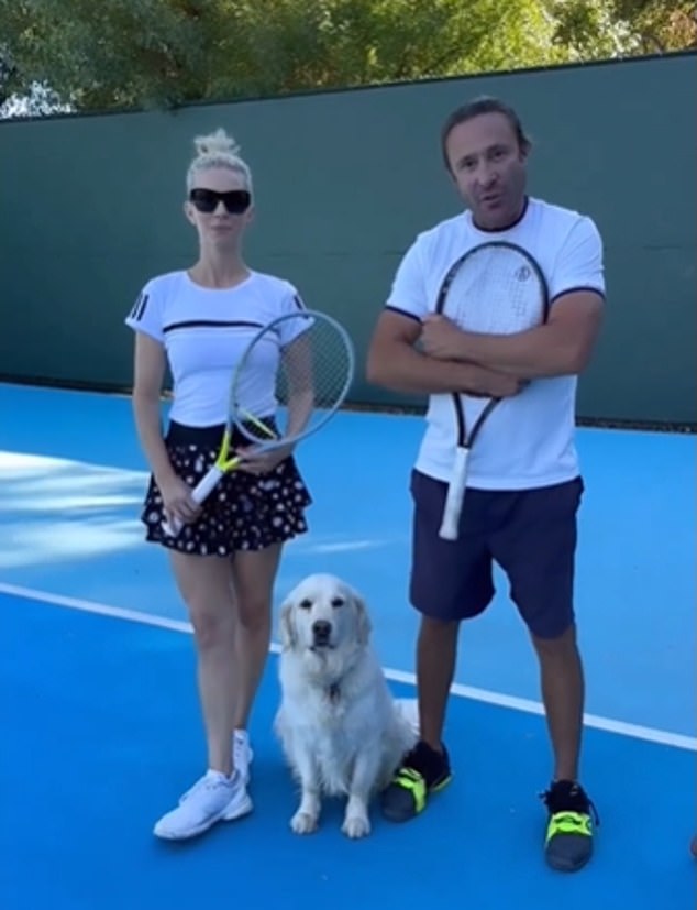 The tanned, blond coach regularly posts tennis tip videos, featuring his dog Sierra, on his Instagram account, which has just over 2,000 followers, including Blum