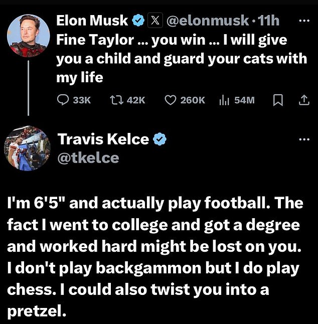 A social media account posing as the Chiefs star posted a message attacking Musk