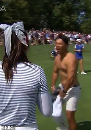 The decision to show some skin came after a bet on the second tee