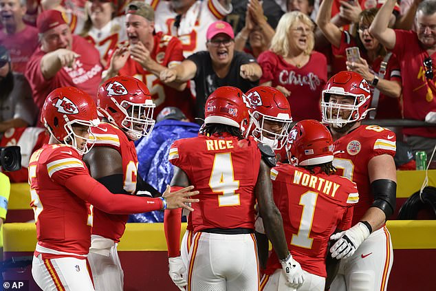 Rashee Rice (center) and rookie Xavier Worthy (second from right) will now see more of the ball