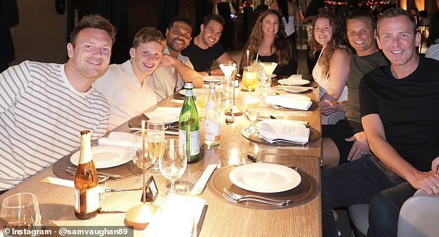 Celebrity Race Across The World series two cast. L-R: Scott Mills' husband Sam Vaughan, Jeff Brazier's son Freddie, Kola Bokinni, Jeremy, Kelly, Kola's niece Mary Ellen, Jeff and Scott