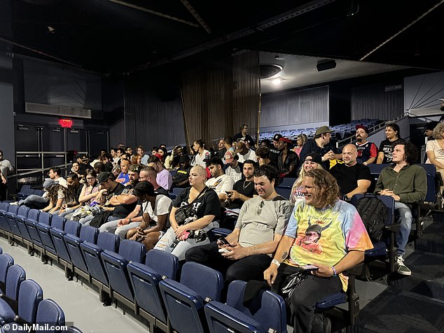 Pictured: The lines of comedians being herded into a waiting area before being led into Madison Square Garden for the show.