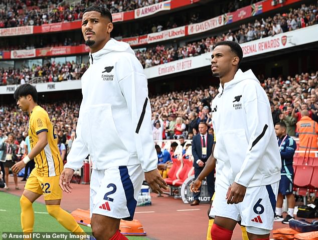 Arsenal's formidable central defensive duo of William Saliba (left) and Gabriel (right) have fallen apart in our XI