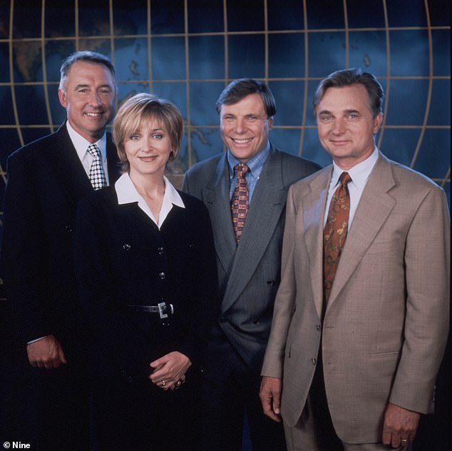 Wooley had always been reluctant to join 60 Minutes. From left to right are former and current 60 Minutes reporters Richard Carleton, Tracey Curro, Wooley and Jeff McMullen