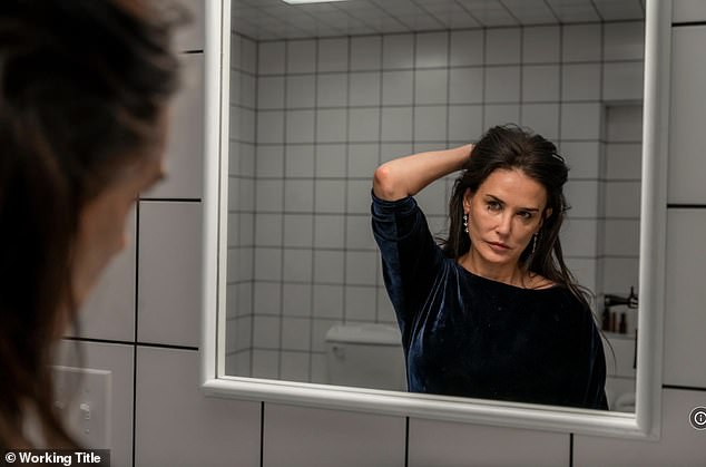 Speaking at the Cannes Film Festival in May, Moore said the full-frontal nudity scenes in The Substance (pictured) were easier to perform with Qualley because she felt 