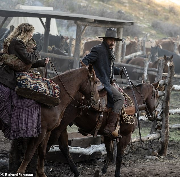 Abbey plays Marigold in the epic western who is the love interest of Hayes Ellison, the lead character played by Kevin who is also the director, producer and co-writer. Both depicted