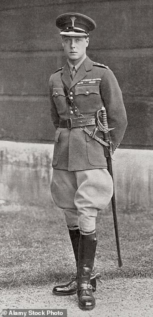 Prince Edward, the future Edward VIII, later Duke of Windsor, seen in military uniform