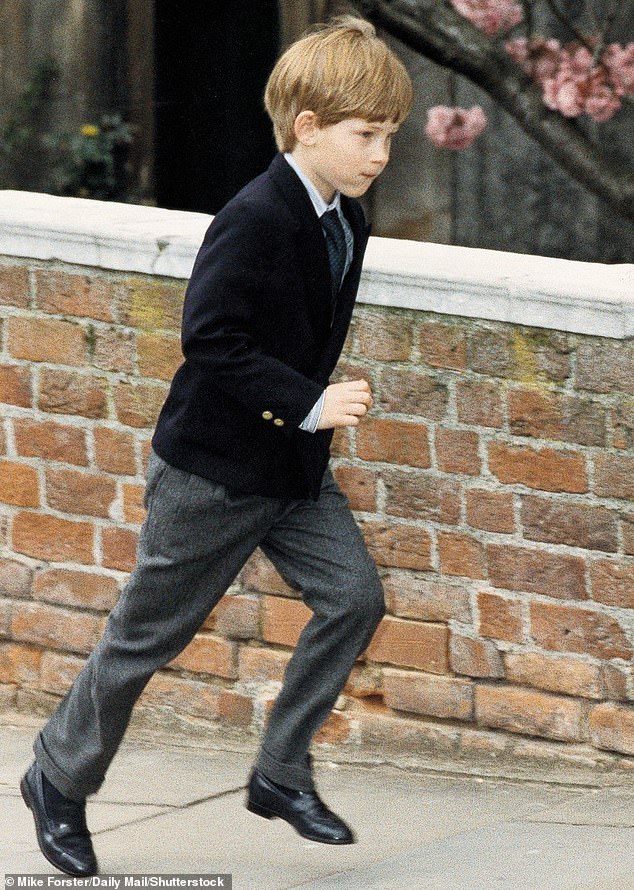 Prince Harry runs after Easter Sunday church service in Windsor, April 1992