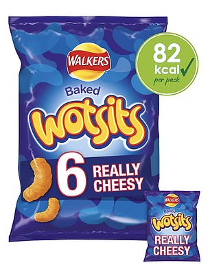 Cheese flavoured wotsits weighing 16.5g contain 82 calories