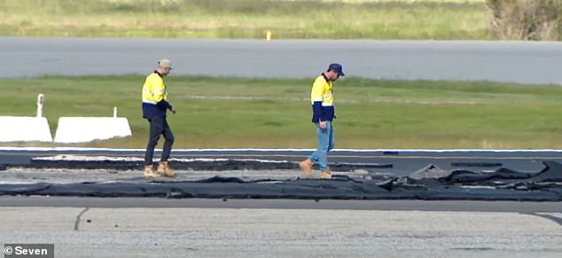 Perth Airport staff rushed to carry out urgent repairs to the main runway tarmac