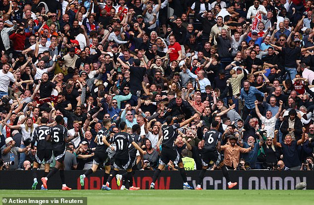 The Brazilian's header prompted cheering scenes among the travelling Arsenal supporters