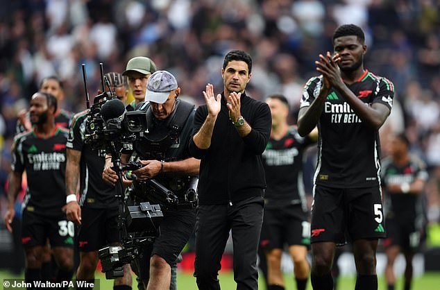 Arteta and his team applaud their loud away fans after their narrow 1-0 win over Spurs