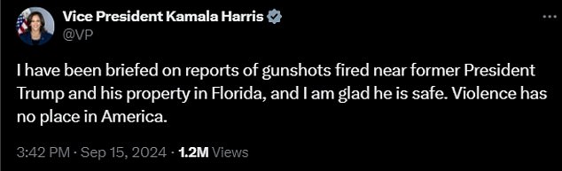 As reports of the shooting swirled, Vice President Kamala Harris issued her own response to X, saying she was glad her rival was 