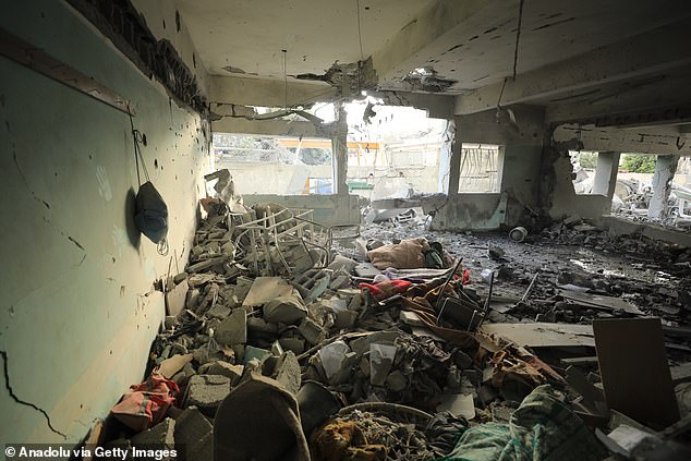 A view of the destruction after the Israeli airstrike on the Zeitoun Martyrs School, a shelter for displaced Palestinians in the Zeitoun neighborhood of Gaza City, Gaza on September 14, 2024