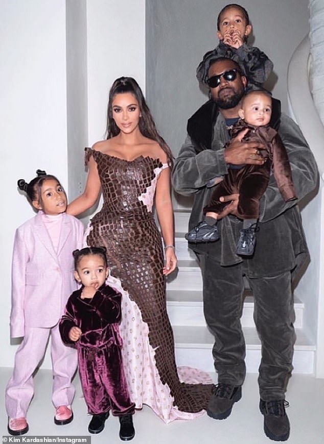 Kim and Kanye, who married in Florence in 2014, are co-parents to four children: North, 11, Saint, eight, Chicago, six, and Psalm, five (pictured in 2019)