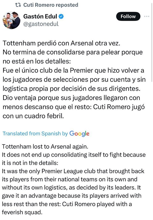 1726447504 349 Cristian Romero retweets post hitting out at Tottenham for not