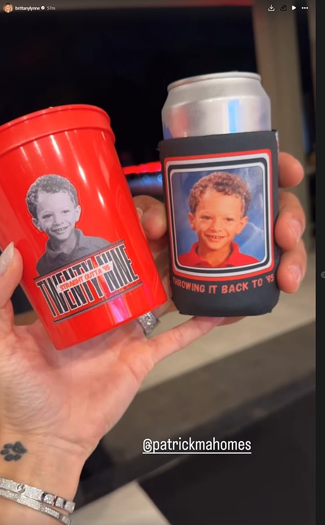 She even had custom cups and beer holders made with childhood photos of Mahomes