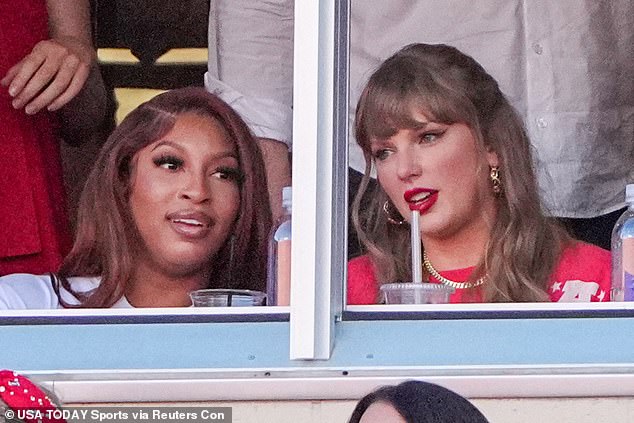 Taylor Swift (right) was also in attendance at Arrowhead with Chariah Gordon (left), the fiancée of Chiefs wide receiver Mecole Hardman