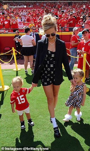 Brittany Mahomes poses with her and Patrick's kids before Sunday's game