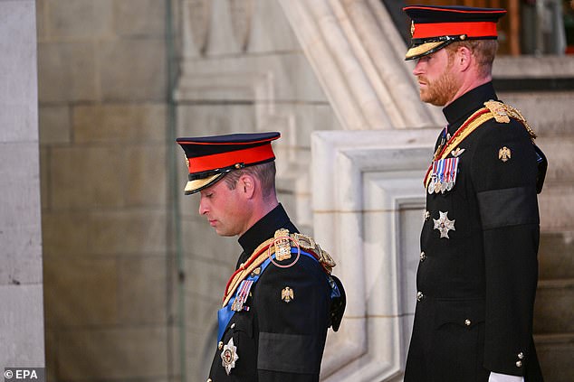 Prince Harry, who wears a military uniform for the first time as a non-working royal, follows his brother