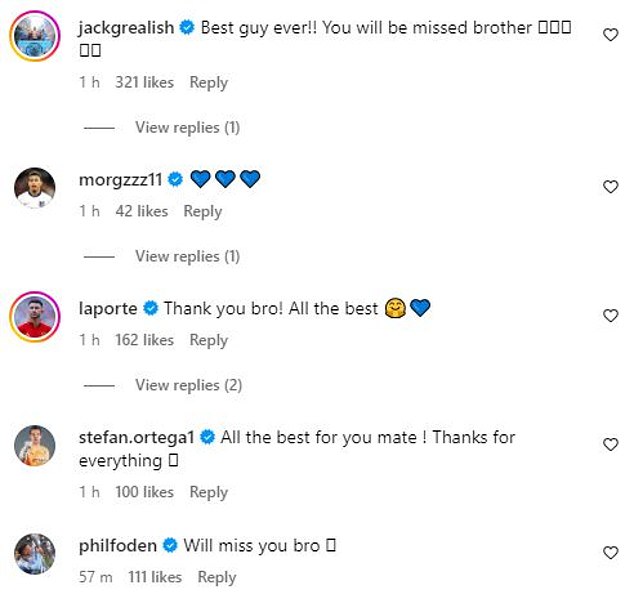 Several former and current Manchester City players have sent Ashton their last wishes on Instagram