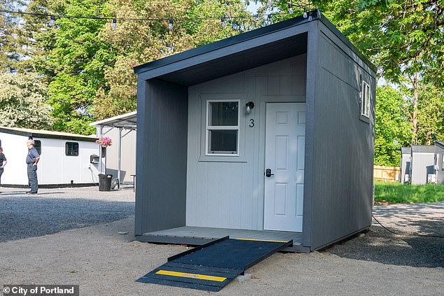 In 2023, 67 residents lived in the tiny houses, which have beds and chests of drawers inside