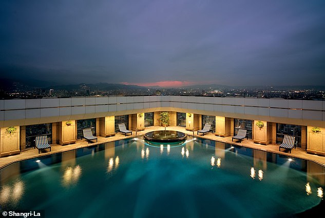 Above, the Shangri-La's rooftop pool and jacuzzi