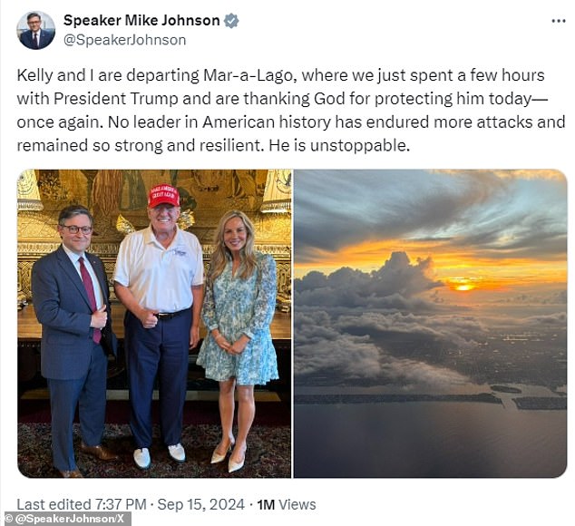 Johnson, an evangelical Christian, thanked God for protecting Trump. He also credited an alert Secret Service agent