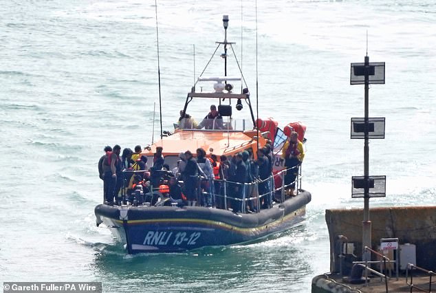 The Channel is one of the world's busiest shipping routes and currents are strong, making crossings dangerous in small boats. (File image of migrants being taken to Dover as they tried to reach the UK earlier this month)