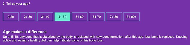 The 14-question quiz asks you your age, gender, height and weight, and whether your height has decreased in recent years