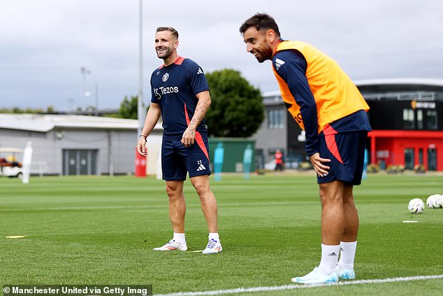 Shaw (left) returned to play three times for England at Euro 2024 and has been making a comeback for his club ever since.